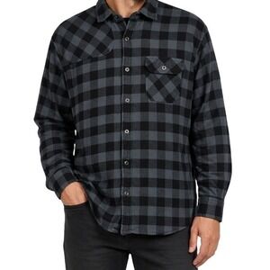 Howler Brothers Mens L Harkers Plaid Flannel Shirt in Gray Black